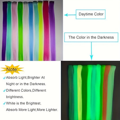 Light Up Hair Clips Rainbow Glow Synthetic Fiber Colorful Wig Clip Extensions for Women Kids Girls Party Festival Halloween 10pcs 16 Inch