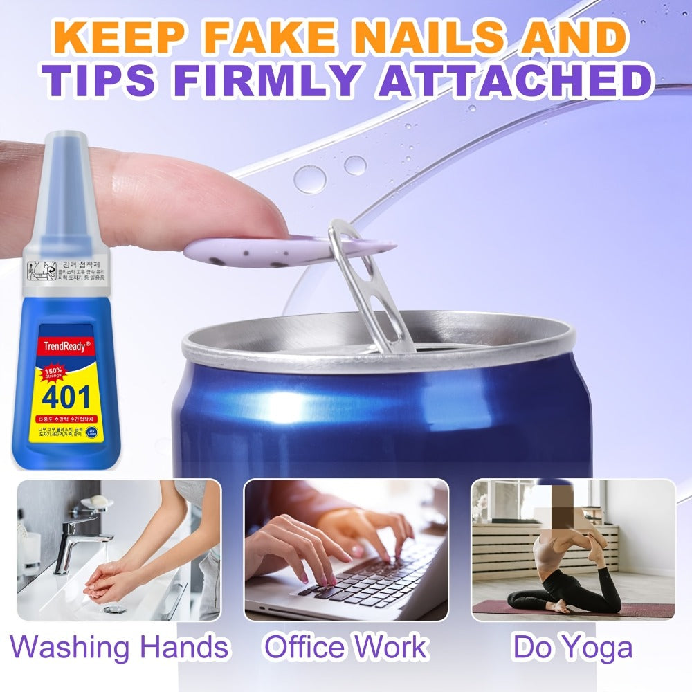 8-Pack/6-Pack/4-pack/2-Pack Extra Strong & Waterproof Nail Adhesive with Nail Stickers | 0.85oz Bottles with Dropper Tip | Quick-Release, Long-Wearing | Alcohol-Free Salon Formula | Multi-Use: Nails, Fabric, Repairs | Super Glue, Nail Glue