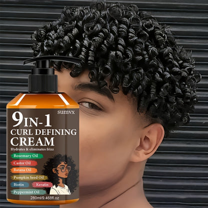 Curl Defining Cream 9-in-1 9.468 fl oz Moisturizing Long-Lasting Hold Frizz Control Non-Greasy Wavy Curly Normal Hair Unisex Multi-Benefit Styling Cream for Defined Bouncy Healthy-Looking Curls