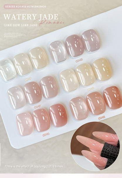 Jelly Gel Nail Polish Set 6 Colors Glass Nail Look Translucent Buildable Coverage 0.51oz Each - Semi-Permanent Soak-Off UV LED High-Gloss Salon Finish Nail Art Kit for Women Shades M14 M16 M17 M18 M19 M20