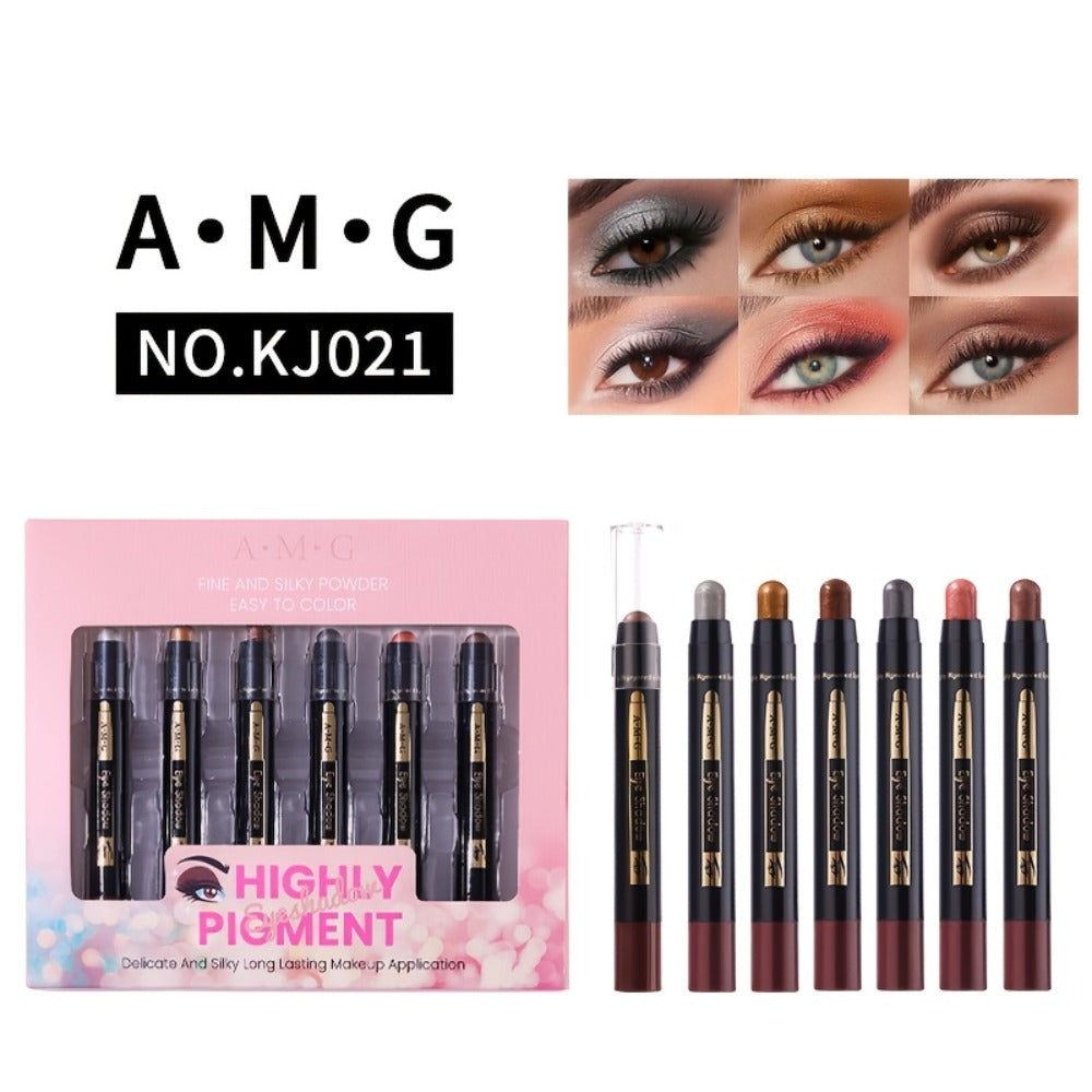 Eyeshadow Pencil Set 6 Colors - Waterproof Metallic & Matte Eyeshadow Sticks, Multicolor Highlight Eyeliner, Long-Lasting Glitter & Neutral Brown Crayons, Easy Eye Makeup for Women