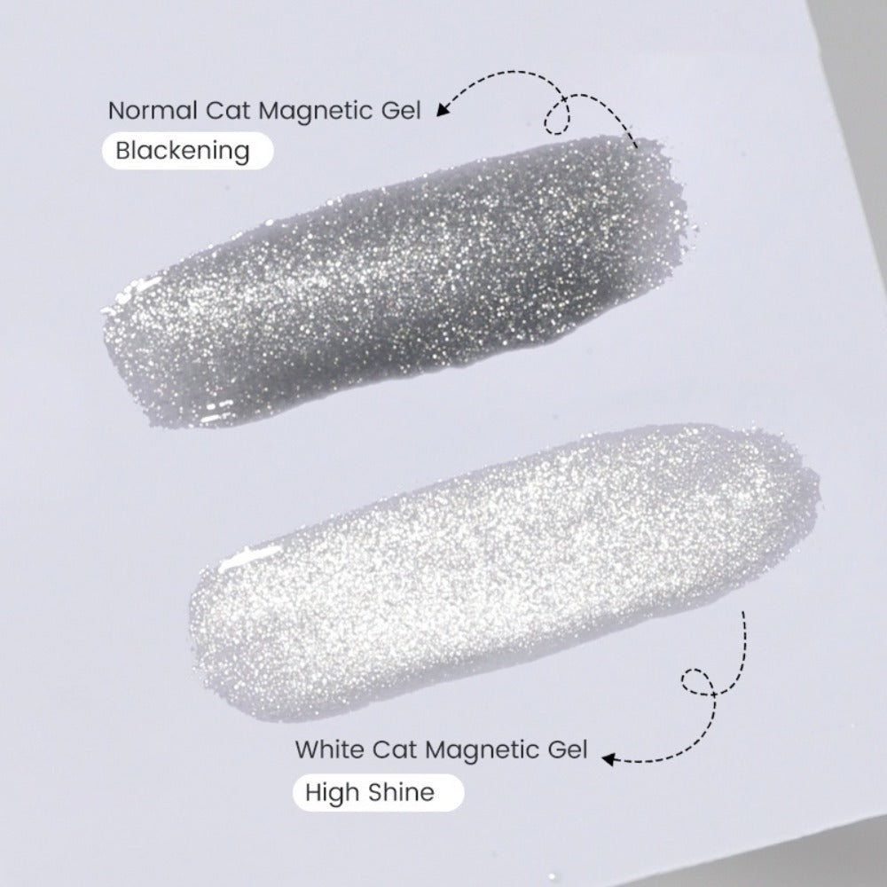 UR SUGAR 2pcs/Set 0.51oz Shine White Cat Magnetic Gel Nail Polish on Any Color Gel Sparkling Glitter Semi Permanent Soak Off Gel with Magnetic Stick
