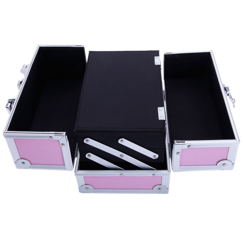 Professional Makeup Train Case, Large Capacity Aluminum Cosmetic Trolley Organizer, Portable Jewelry Storage Box with Adjustable Dividers & Lockable Keys, Travel Makeup Artist Tool Box
