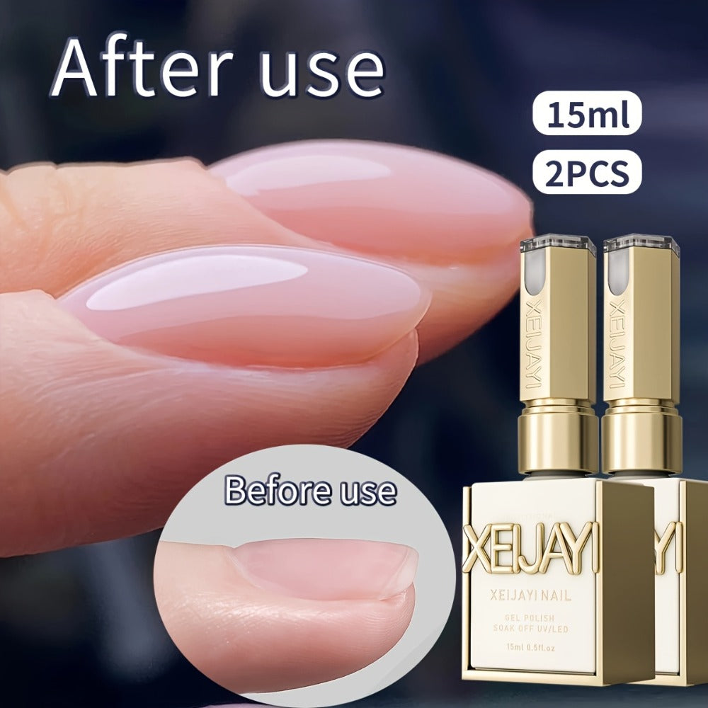 2pcs XEIJAYI 0.51oz Gel for Nail Extension Base Glue, 4-In-1 Leveling Reinforcement Sealing Layer, Alcohol-Free, for Nail Salons, Adult Use