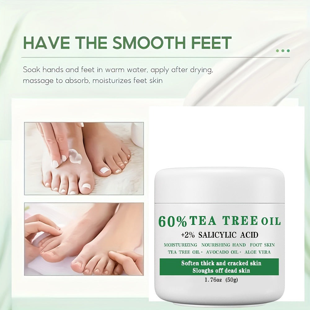 [Christmas Gift] 60% Tea Tree Oil Foot Cream with 2% Salicylic Acid, 1. 76oz (50g), Moisturizing Foot Balm for Dry, Rough, Cracked Beige, Aloe Vera & Mint Infused, Nourishing Hand & Foot Care Gift, Perfect Christmas Gift