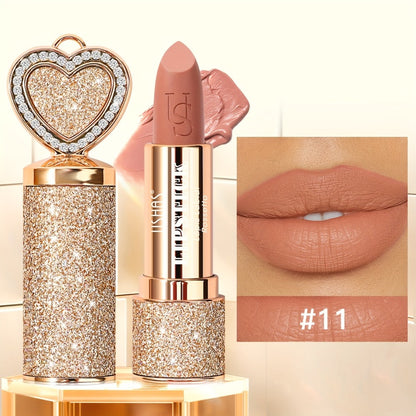 Matte Lipstick Heart-Shaped Design USHAS 24H Long-Lasting Velvet Lip Color Transfer-Resistant Buildable Coverage Highly Pigmented Smooth Application All-Day Wear Multi-Color Options