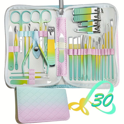 Nail Clipper Set 30pcs with Portable Travel Box - Complete Manicure & Pedicure Kit for Men & Women, Toenail & Fingernail Clippers, Personal Care Beauty Tool Gift