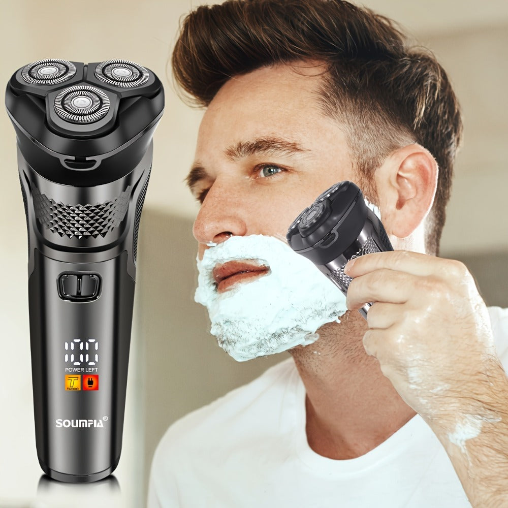 Solimpia Men'S Electric Shaver - Features 3D Flexible Floating Heads, USB Rechargeable Lithium Battery, Adjustable Hair Trimmer, Sleek Black Design, Perfect for Home And Travel, Travel Shaving Set | Contemporary Electric Shaving Device
