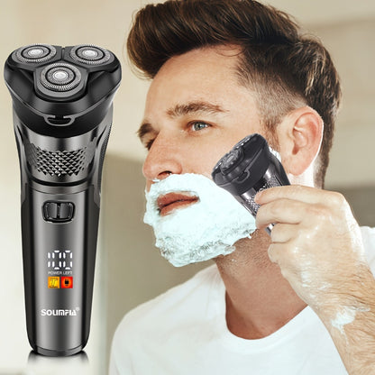 Men's Electric Shaver 3D Flexible Floating Head - USB Rechargeable Rotary Shaver with Adjustable Hair Trimmer for Close Comfortable Shave - Cordless Travel Home Electric Razor Dark Grey