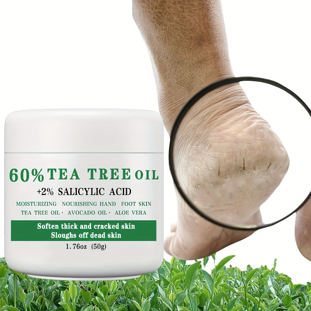 [Christmas Gift] 60% Tea Tree Oil Foot Cream with 2% Salicylic Acid, 1. 76oz (50g), Moisturizing Foot Balm for Dry, Rough, Cracked Beige, Aloe Vera & Mint Infused, Nourishing Hand & Foot Care Gift, Perfect Christmas Gift