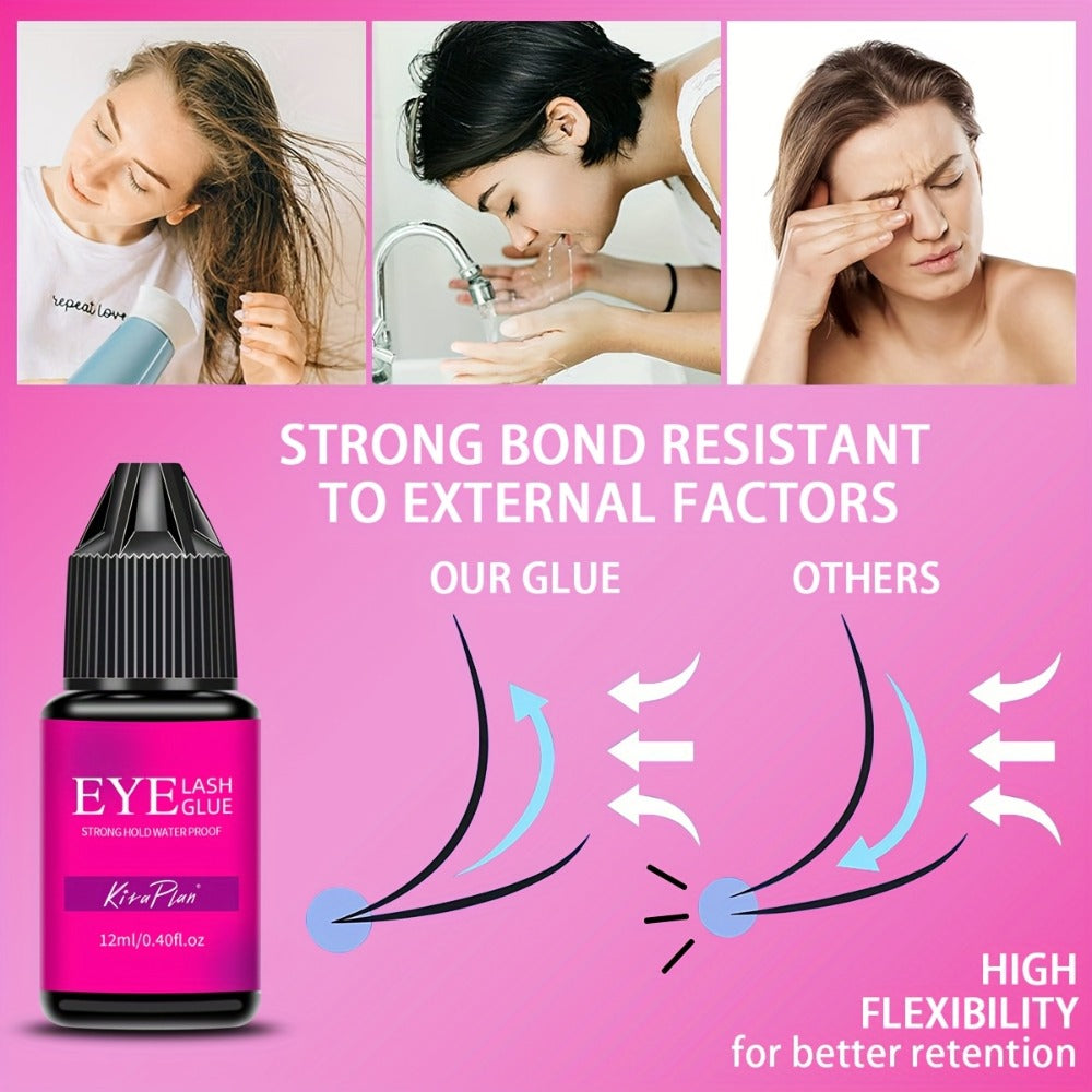 2pcs 0.17oz/0.41oz Eyelash Glue Eyelash Extension Supplies Black Lash Extension Eyelash Adhesive Strong Hold Drys In 0.5-1s with 6-7 Weeks Retention By Existing Beauty Lashes for Beginners to Use At Home And Cluster Lash DIY