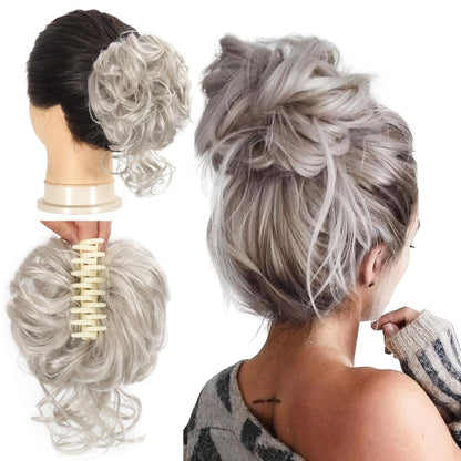 Messy Bun Hairpiece Claw Clip Curly Wavy Synthetic Hair Extension Updo for Women 6 Inch Multi-Color Easy Style No Heat Instant Bun Hair Piece