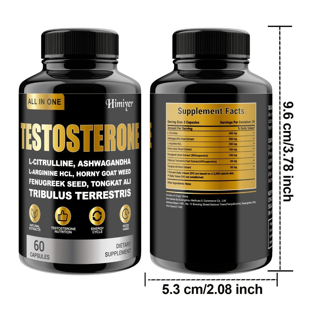 Rock Hana Male Testosterone Capsules, Male Testosterone, Vitamin Supplement - Contains L-Citrate, Asuganda, Male Goat's Foot Grass, Wild Vegetable Seed, Epimedium Extract, Maca, Indian Ginseng - Blue Chew for Men - Adult Enlargement Supplement, Muscl