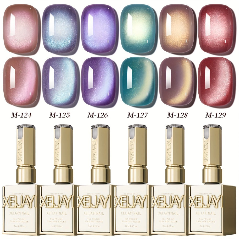 XEIJAYI Frame Bottle Aurora Cat Eye Set -- Ultra-Bright Aurora Cat Eye Nail Polish 6pcs Set, Trendy Spring Nail Art, Stylish Salon Artistic Cat Eye Gel, Shiny Luster with Changing Colors, Women's Nail Art Tools, Dazzling Cat Eye Nail Design.