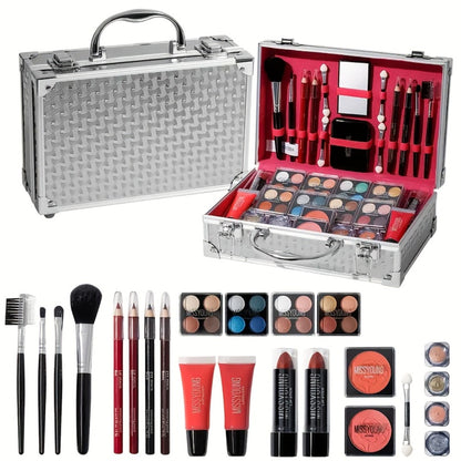 Makeup Set 56pcs Professional Full Face Kit Eyeshadow Lipstick Blush Lip Gloss Eyebrow Pencil Glitter Powder Brushes for Beginners Wedding Stage Holiday Gift