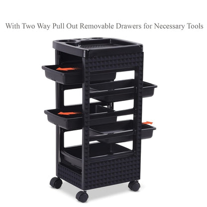 Salon Trolley with 5 Drawers & 4 Wheels - Professional Stylist Beauty Storage Cart for Hair Salon Barbershop Spa, ABS Rolling Organizer Rack with Smooth Swivel Casters, Black