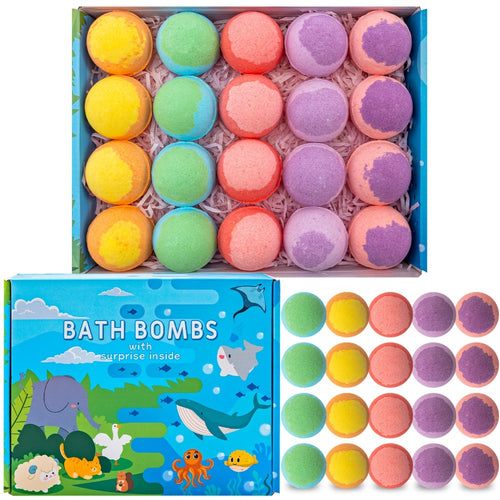 Ocean Bath Bombs Gift Set 20pcs Sea Themed Fizzy Bath Salt Balls Fun Treasure Spa Bombs for Women Kids Birthday Christmas Easter Holiday Gift Variety Pack