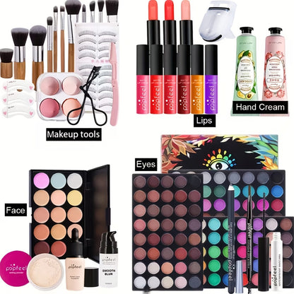 Makeup Kit Full Face POPFEEL All-in-One Eyeshadow Palette Blush Foundation Mascara Brush Set Berry Neutral Shades Gift Set for Women Beginners