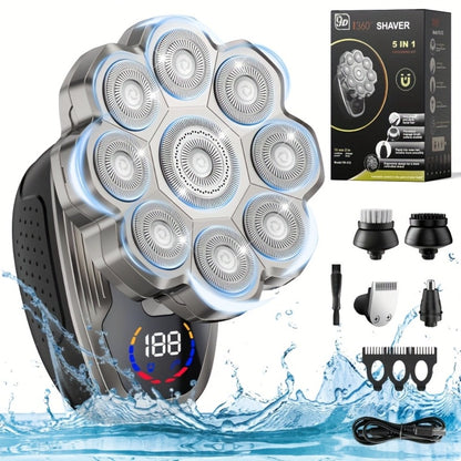 Men's Electric Shaver 7D/9D Rotary — LED Display, Wet & Dry, USB-C Fast Charging, Titanium Blades, Head Shaver & Bald Barber Gift for Men