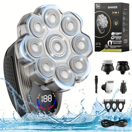 Men's Electric Shaver 7D/9D Rotary — LED Display, Wet & Dry, USB-C Fast Charging, Titanium Blades, Head Shaver & Bald Barber Gift for Men