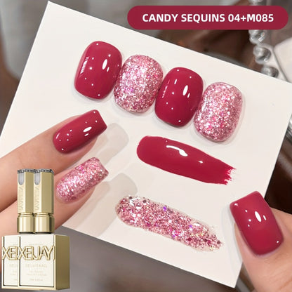 Gel Nail Polish Set Candy Glitter Nude Pink Sparkling Semi Permanent Soak Off UV LED Nail Art Varnish Manicure Kit 2pcs
