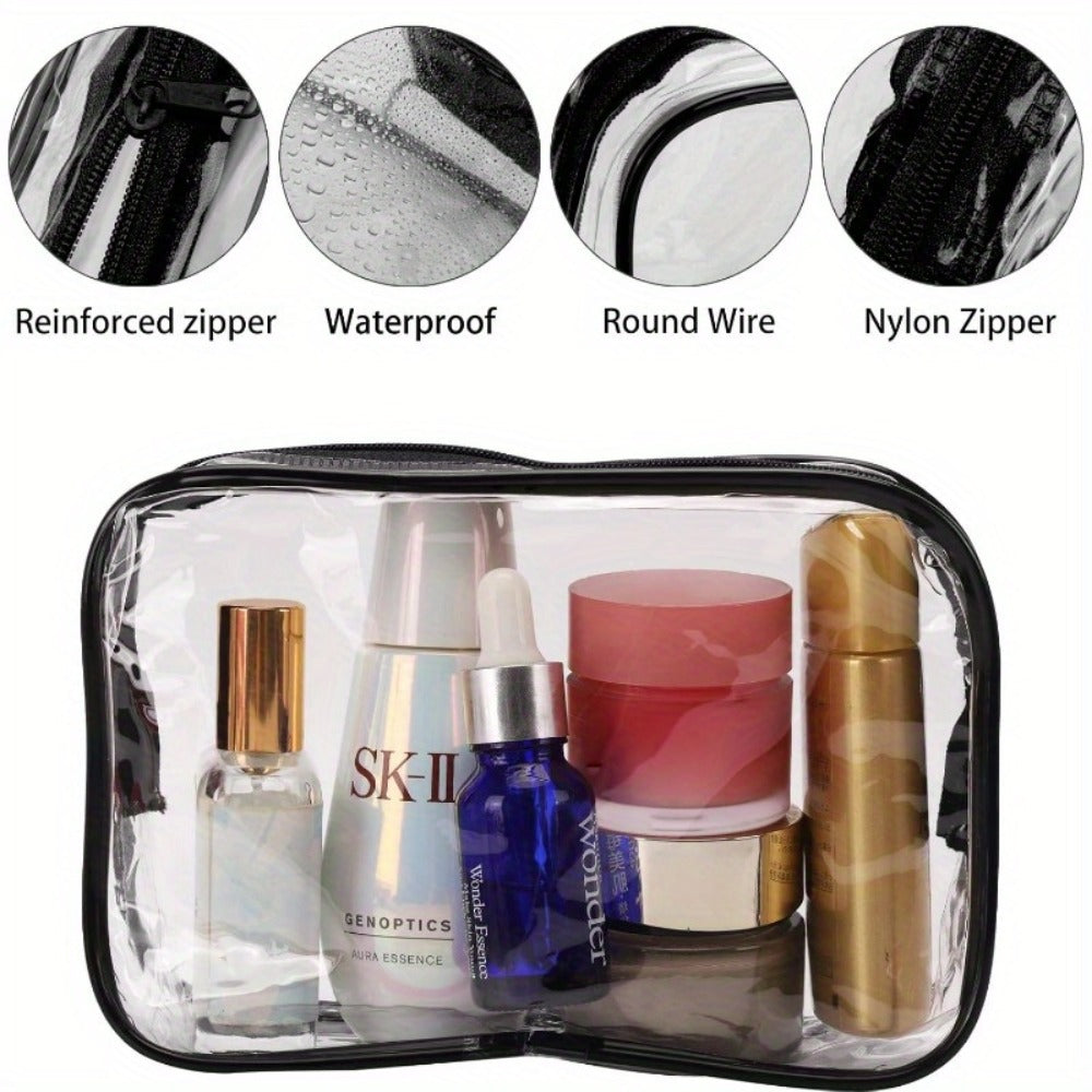 10 packs of PVC transparent makeup bags - Portable travel cosmetics finishing bag with reinforced zipper, fragrance-free, High Quality makeup bag set - Black