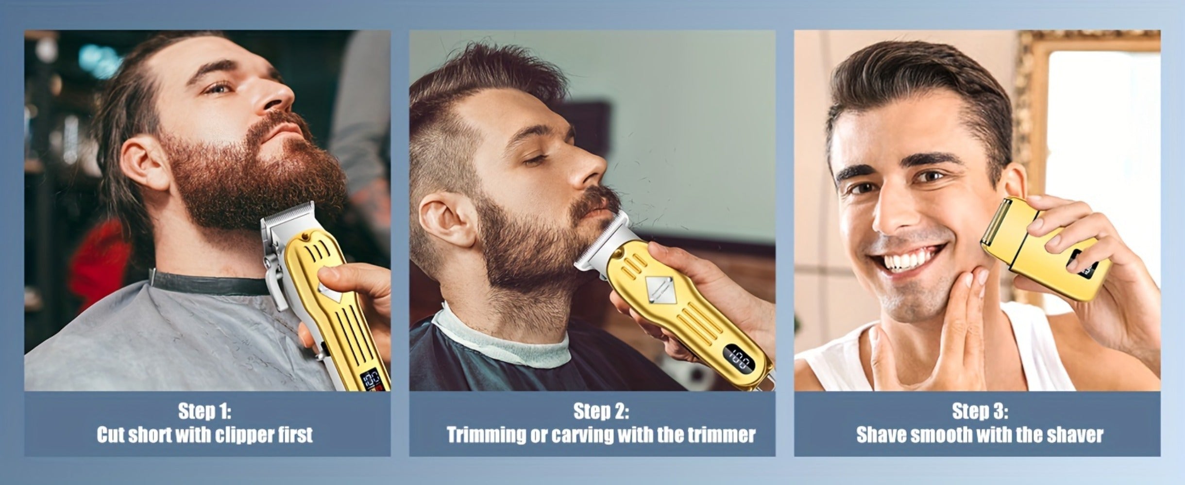 Men's Professional Hair Clipper Combo Set - Foil Shaver, Detail Trimmer, Adjustable Blades - USB Rechargeable, LCD Display, Complete Accessories for Home/Barbershop