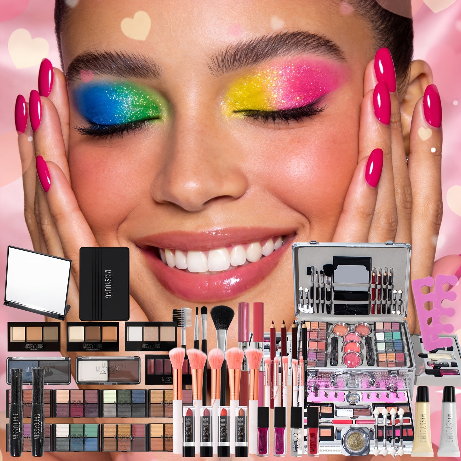 106pcs of Luxury Cosmetics Gift Box, Eyeshadow Palette, Lip Gloss Set Lipstick Concealer Blush Mascara Eyeliner Loose Powder Brush in a Makeup Gift Set, Perfect for Mom, Best Friend, Or Loved One on Birthday