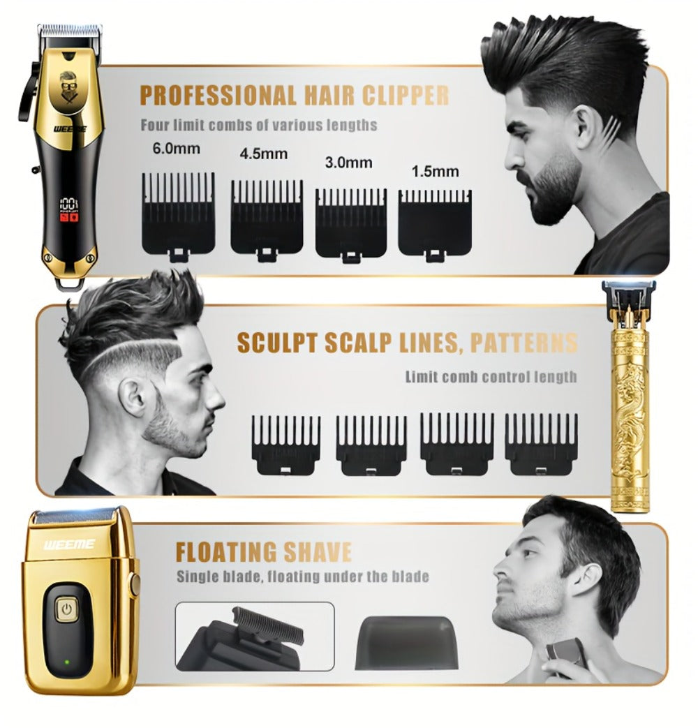 1pc/3pcs WEEME 3-In-1 USB Rechargeable Men'S Grooming Kit - Hair Clippers, Trimmer, And Shaver Set - ABS Plastic, Lithium Battery, Ideal Gift for Boyfriend Or Father