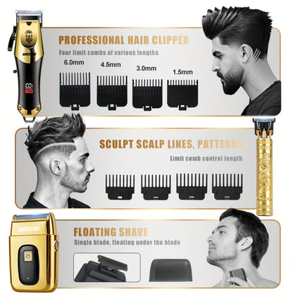 Men's Grooming Kit 3-in-1 Hair Clipper Trimmer Shaver Set USB Rechargeable Cordless Electric Hair Cutting Kit for Men Home Barber Gift for Boyfriend Father