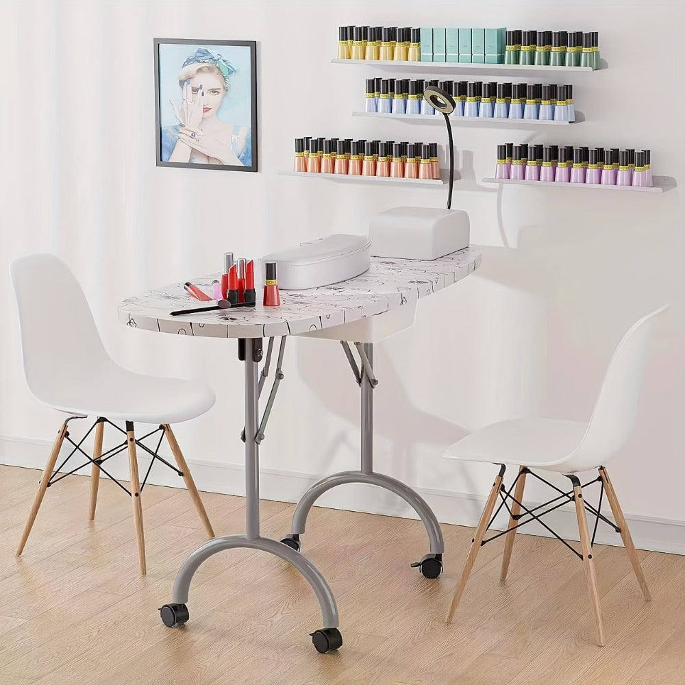 Foldable Nail Table for Manicures, Featuring a Drawer, LED Lamp, Four Lockable Wheels, And a Carrying Bag, Designed for with a Wrist Cushion