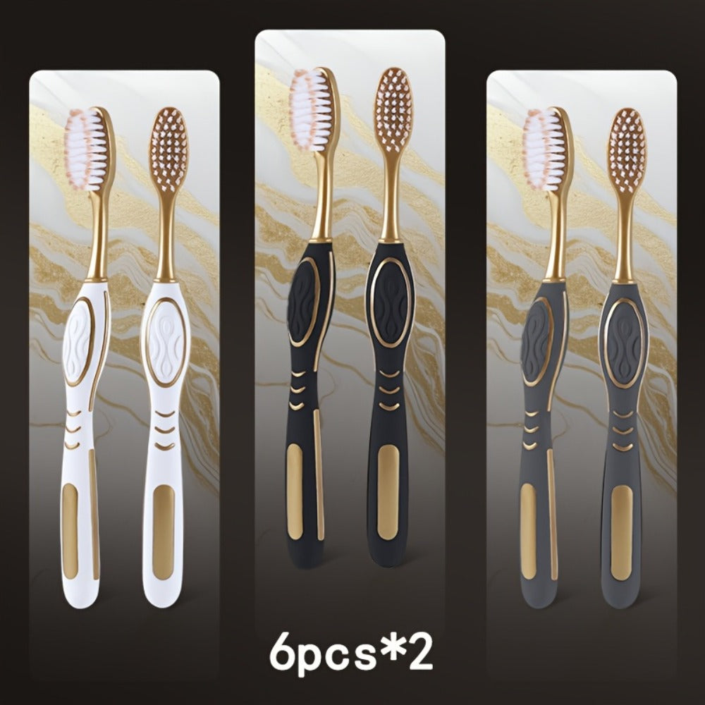 GLORYIN [6pcs Travel Set] [6pcs Travel Set X 2] White Platinum Series Olive-shaped Anti-slip Handle Travel Essential Household, Adult, Couple, Soft Bristle Toothbrush.