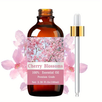 Cherry Blossom Essential Oil 100ml Pure Aromatherapy Oil for Skin Care Hair Care Nail Care Massage Moisturizing Body Oil for Men Women Meditation Relaxation Spa Gift