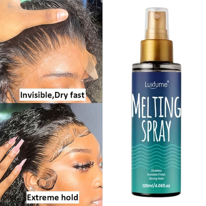 Lace Wig Melt Spray Strong Hold Quick Dry No Residue Invisible Glueless Wig Adhesive Hair Spray 4.06 Fl Oz Portable Easy Apply 1pc or 2pcs Value Pack