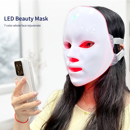 Portable LED Facial Mask Machine 7-Color Light Therapy USB Rechargeable - Lightweight Plastic Home Beauty Care Device for Skin Rejuvenation Anti-Aging Acne - Gift for Girlfriend Women