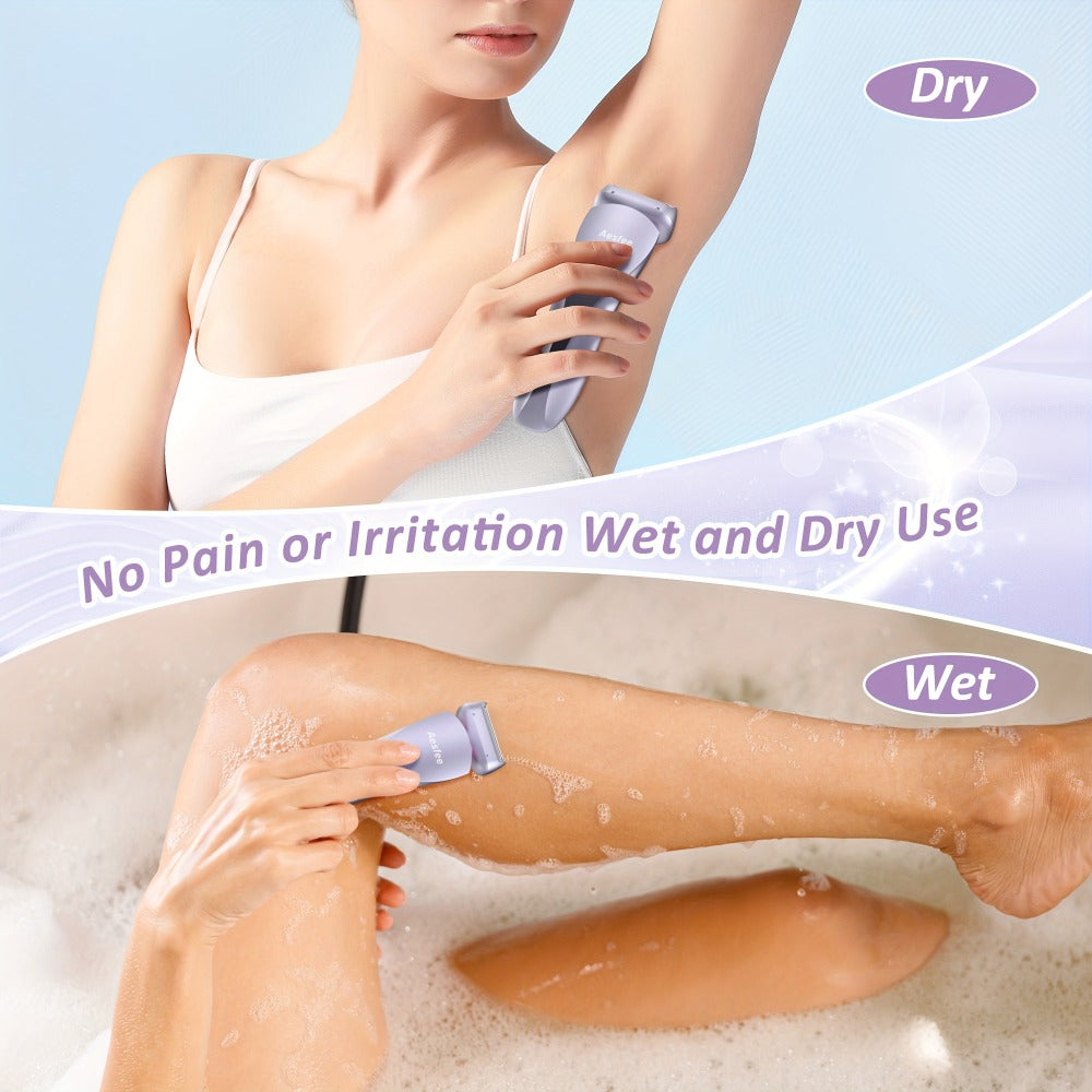 Electric Shaver for Women Pubic Hair - Electric Razors Hair Removal Rechargeable for Womens Legs Arms Bikini Private Area Underarm Waterproof Wet/ Close Shaving - Smooth Lady Body Hair Shaver Trimmer Portable for Travel Home Use