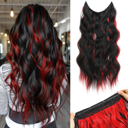 Invisible Wire Hair Extensions 22 Inch — Fish Line Transparent Headband 4 Clips, Long Wavy Hairpiece for Women Thin Fine Hair, 7 Colors 1B 613 Ombre, No Glue No Heat Damage Free