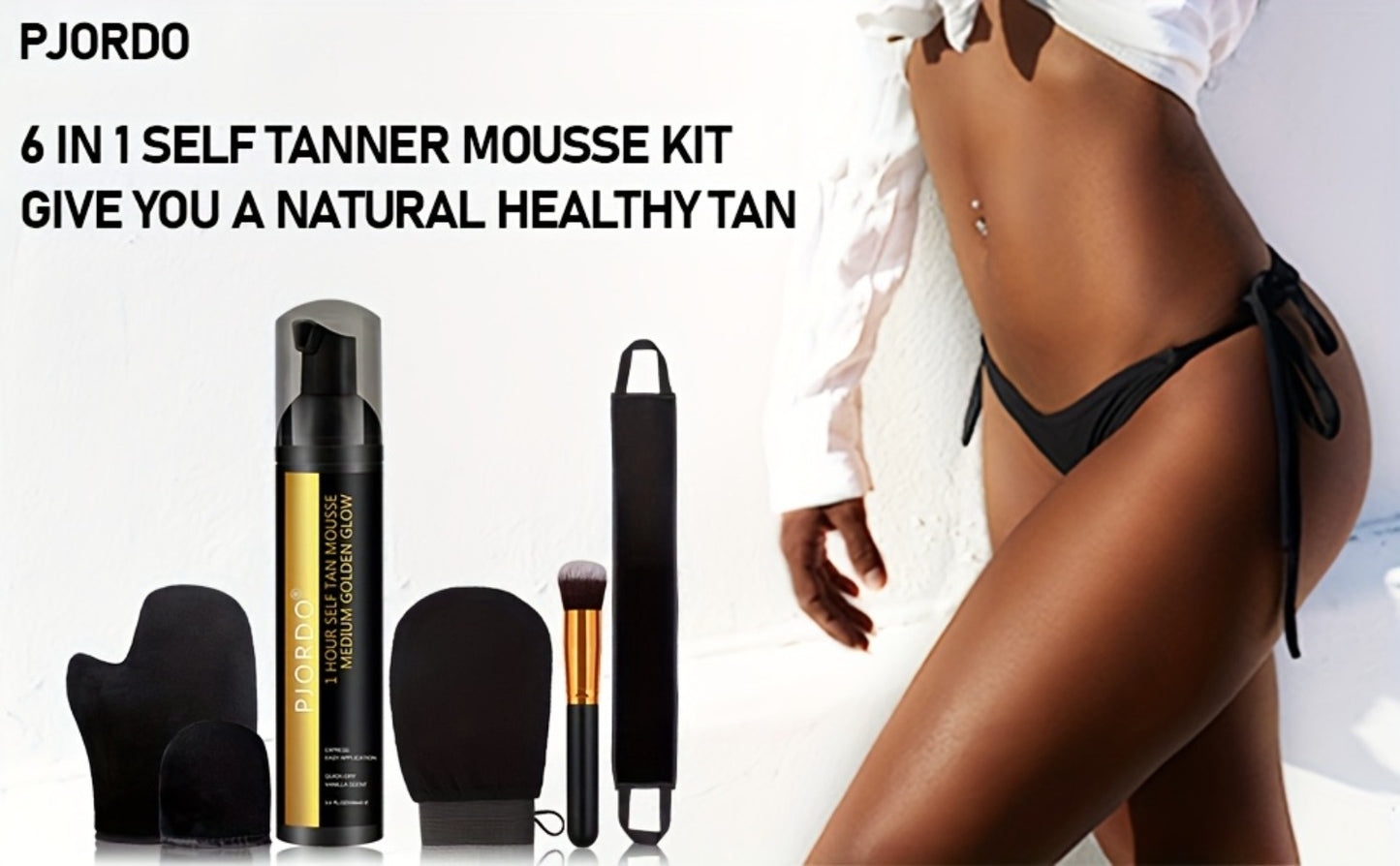 Self Tanner Mousse Set 6-Piece with Tanning Mitt Applicator Kit - Sunless Tanner 1 Hour Fast Tan Long Lasting No Fake Smell Self Tanning Foam 3.38oz