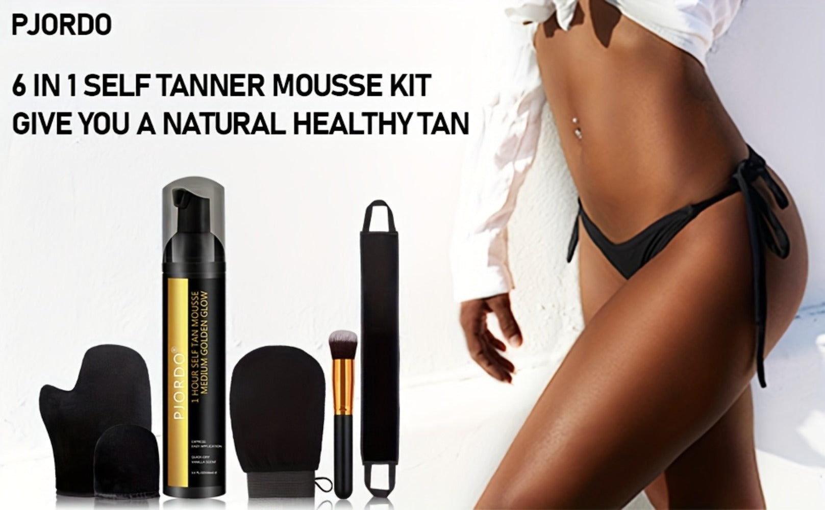 6pcs Pjordo Self Tanner 3.38oz Set, Self Tanner Mousse With Self Tanning Mitt Applicator Kit, 1 Hour Sunless Tanner, Fast Self Tan, Long Lasting Self Tanning Foam, No Fake Tan Smell, Holiday Gifts