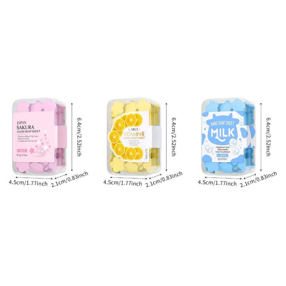Set of 15 Disposable Soap Paper Boxes, Featuring 5pcs Each of Milk, Vitamin C, And Sakura Hand Wash Soap, Designed with a Gentle Formula, Perfect for Travel, Outdoor Activities, And Camping.