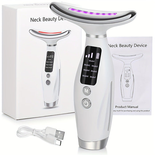 Face Neck Massager Rechargeable Beauty Device - 7 Massage Modes Electric Facial Lifting Tool for Women - Anti-Aging Skin Tightening Neck Firming Massager Gift for Mom