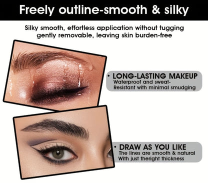 Eyeliner Set 6 Colors - Waterproof Long-Lasting Smudge-Proof Eyeliner Cream, Transfer-Proof Sliding Liner for Eyes & Lips, Black Brown Reddish Brown, Daily & Party Makeup for Women