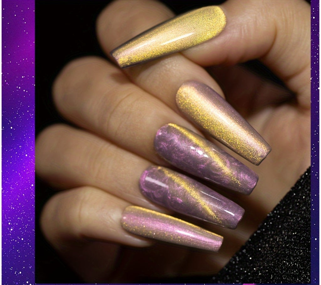 PUENTE 6pcs/set Aurora Shell Thread Cat Magnetic Gel Nail Polish With Magnet Semi-Permanent Nail Art 9D Aurora Glitter Pearl Cat Eye Gel Varnish, Soak Off Light Cured, Manicure Kit For Home Nail Salon Gift For Women