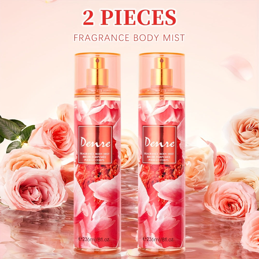 Body & Hair Fragrance Mist for Women 2PCS Set - Long Lasting Perfume Spray 8 fl oz, Fruity Floral Scents Peach Pear Cherry Blossom, Dual Use Body and Hair Spray Gift for Her