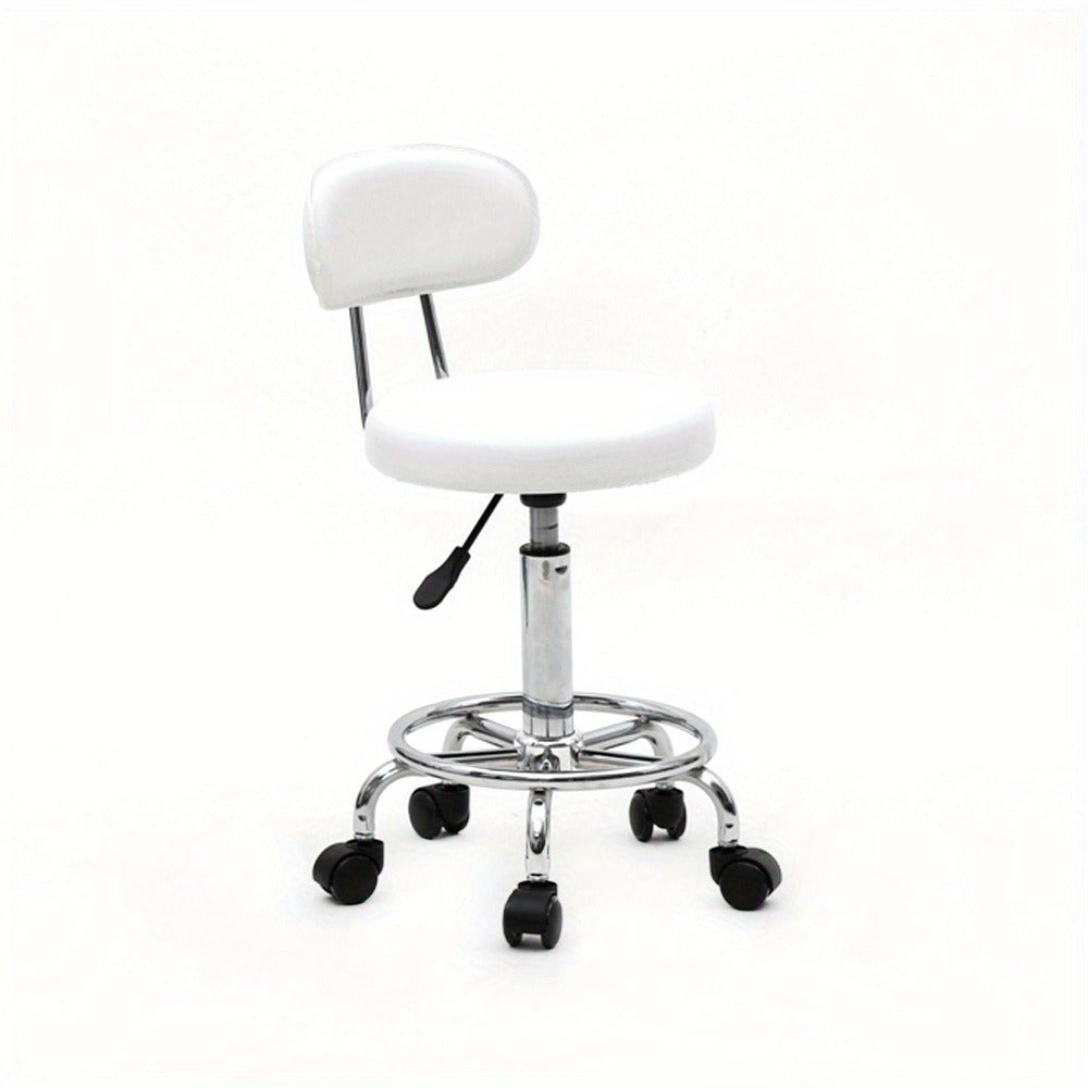 360-Degree Round Salon Stool with Backrest And Lines, Professional Adjustable Height Salon Stool, Modern Bar Stool Swivel, Armless Bar Chair for Kitchen, Dining Room, Living Room, Bistro, Spa