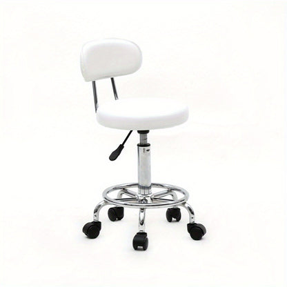 Adjustable Salon Stool with Backrest — 360-Degree Swivel, Height Adjustable, Professional Saddle & Round Style for Salon, Spa, Barber, Kitchen, Bistro, Black & White