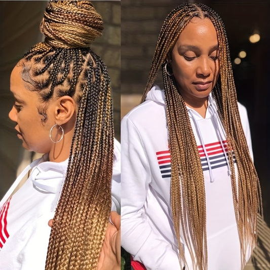 Brown Knotless Box Braid Wig - A Synthetic Lace Front Featuring Handmade Faux Locs, Offering a 360° HD Full Lace Design for Protective Styling And a Versatile Appearance Suitable for Women of Diverse Ethnic Backgrounds