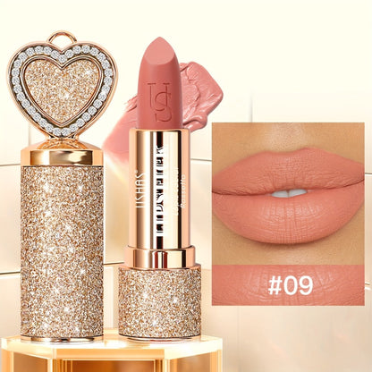 Matte Lipstick Heart-Shaped Design USHAS 24H Long-Lasting Velvet Lip Color Transfer-Resistant Buildable Coverage Highly Pigmented Smooth Application All-Day Wear Multi-Color Options