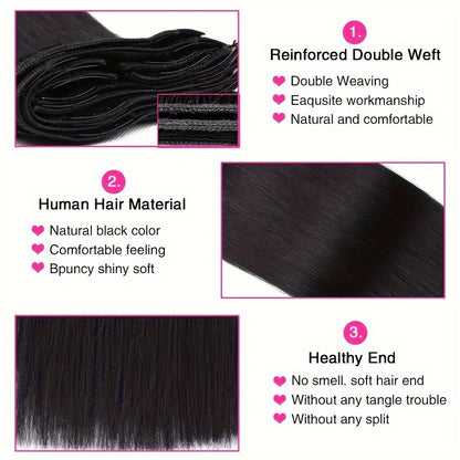 Clip In Hair Extensions Human Hair Straight — Brazilian Natural Black, 8 Pcs 18 Clips, Unprocessed Full Head Set, 12–24 Inch