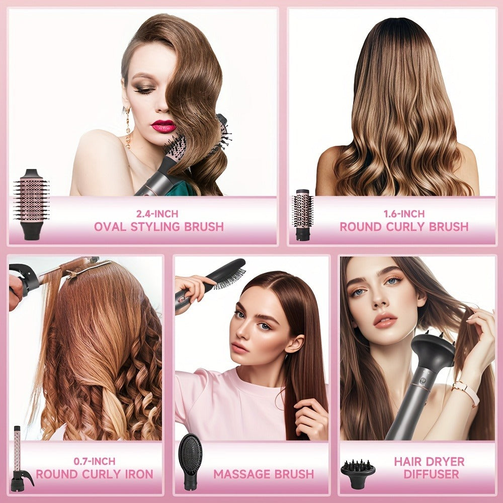 Hot Air Comb For Women, Negative Ion, 5-in-1 Styling Comb Set, Hair Dryer, Massage Straightening Comb, Round Curling Iron And Brush, Oval Styling Comb, Interchangeable Head, Gifts For Mother'S Day, Girl Stuff, Wow Hair Products
